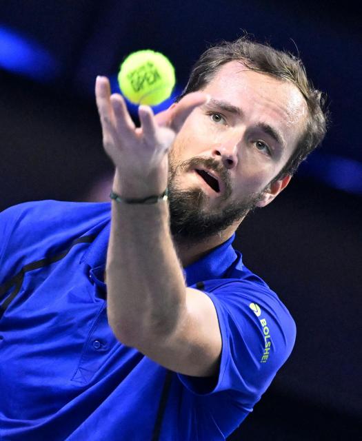 Russia's Daniil Medvedev serves the ball to Britain's Cameron Norrie (not pictured) at the Erste Bank Open 2026 ATP 500 tennis tournament in Vienna, Austria, on October 28, 202 (Photo by HELMUT FOHRINGER / APA / AFP) / Austria OUT