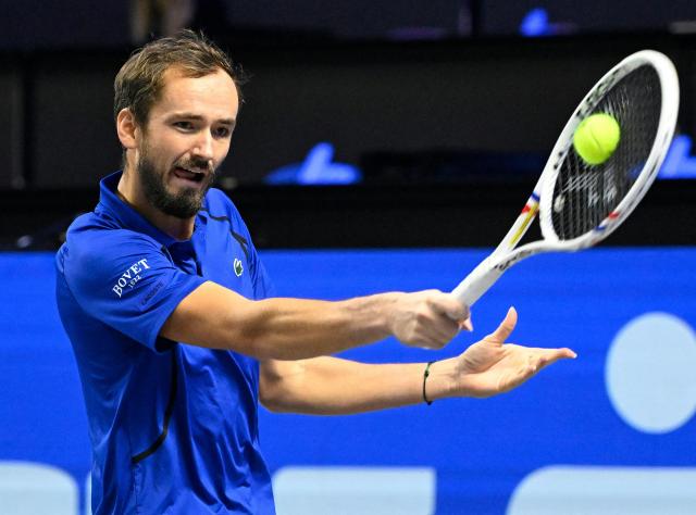 Russia's Daniil Medvedev returns the ball to Britain's Cameron Norrie (not pictured) at the Erste Bank Open 2026 ATP 500 tennis tournament in Vienna, Austria, on October 28, 202 (Photo by HELMUT FOHRINGER / APA / AFP) / Austria OUT