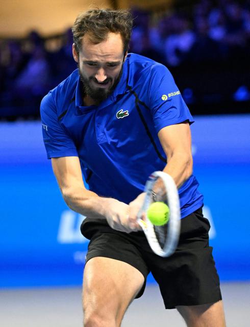 Russia's Daniil Medvedev returns the ball to Britain's Cameron Norrie (not pictured) at the Erste Bank Open 2026 ATP 500 tennis tournament in Vienna, Austria, on October 28, 202 (Photo by HELMUT FOHRINGER / APA / AFP) / Austria OUT