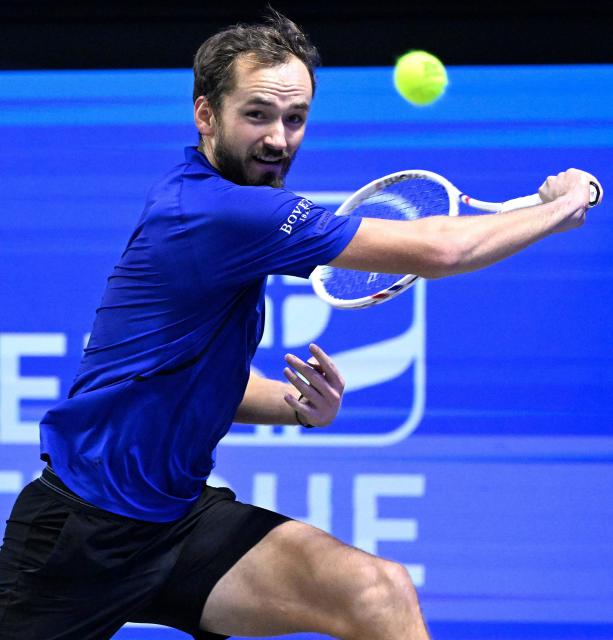 Russia's Daniil Medvedev returns the ball to Britain's Cameron Norrie (not pictured) at the Erste Bank Open 2026 ATP 500 tennis tournament in Vienna, Austria, on October 29, 202 (Photo by HELMUT FOHRINGER / APA / AFP) / Austria OUT