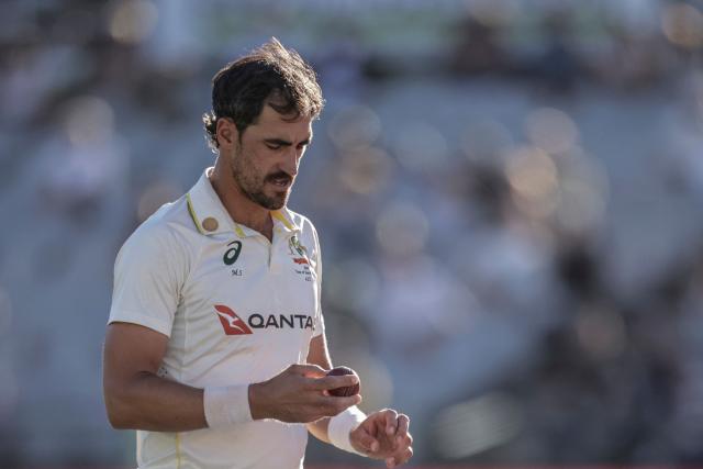 Australia's Mitchell Starc prepares to deliver a ball on day three of the third Test match between South Africa and Australia at Newlands stadium in Cape Town on October 29, 2026. (Photo by Marco Longari / AFP)
