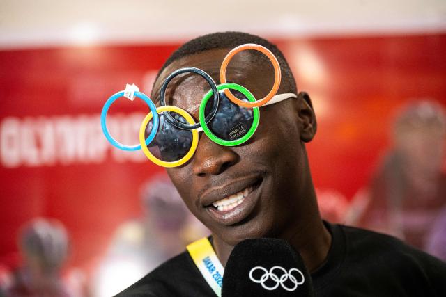 Senegal's Influencer and TikToker Khaby Lame takes an interview during his visit to the Olympic Village ahead of the Dakar 2026 Youth Olympic Games in Diamniadio, on October 29, 2026. (Photo by SEYLLOU / AFP)