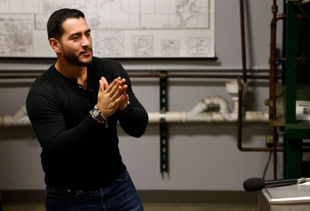 Michigan Democrat senatorial candidate Abdul El-Sayed talks with supporters at a union hall in Jackson, Michigan, on October 29, 2026. Michigan Democratic Senate candidate Abdul El-Sayed, a progressive Democrat, is running against Republican Mike Rogers for a seat in the US Senate. (Photo by JEFF KOWALSKY / AFP)