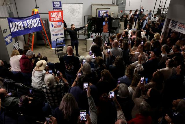 Michigan Democrat senatorial candidate Abdul El-Sayed speaks to supporters at a union hall in Jackson, Michigan, on October 29, 2026. Michigan Democratic Senate candidate Abdul El-Sayed, a progressive Democrat, is running against Republican Mike Rogers for a seat in the US Senate. (Photo by JEFF KOWALSKY / AFP)