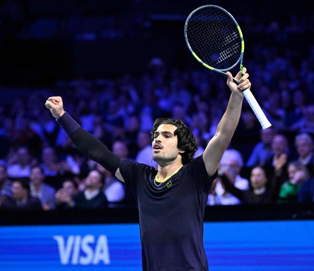 Spain’s Carlos Alcaraz reacts while playing against Georgia's Nikoloz Basilashvili (not pictured) at the Erste Bank Open 2026 ATP 500 tennis tournament in Vienna, Austria, on October 29, 2026. (Photo by HELMUT FOHRINGER / APA / AFP) / Austria OUT