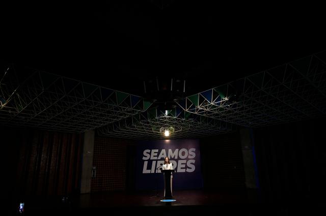 Venezuelan opposition leader and Nobel Peace Prize laureate Maria Corina Machado speaks during a press conference at the Andres Bello Catholic University in Caracas on October 29, 2026. (Photo by Federico PARRA / AFP)