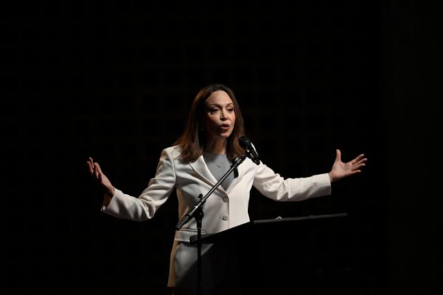 Venezuelan opposition leader and Nobel Peace Prize laureate Maria Corina Machado speaks during a press conference at the Andres Bello Catholic University in Caracas on October 29, 2026. (Photo by Federico PARRA / AFP)