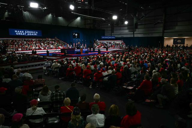 US President Donald Trump speaks at a midterm campaign rally at the Rock Hill Sports & Event Center in Rock Hill, South Carolina on October 29, 2026. (Photo by Kent NISHIMURA / AFP)