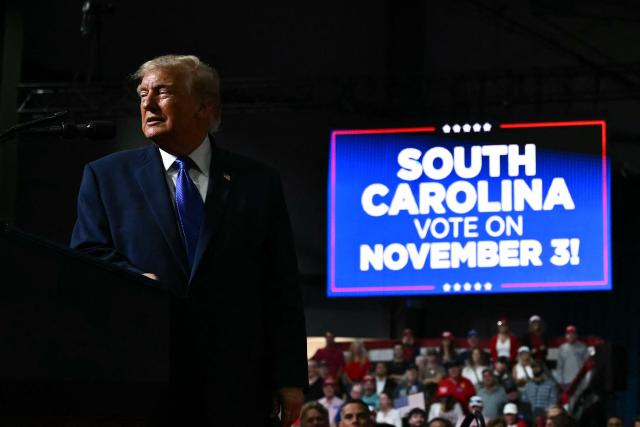 US President Donald Trump speaks at a midterm campaign rally at the Rock Hill Sports & Event Center in Rock Hill, South Carolina on October 29, 2026. (Photo by Kent NISHIMURA / AFP)