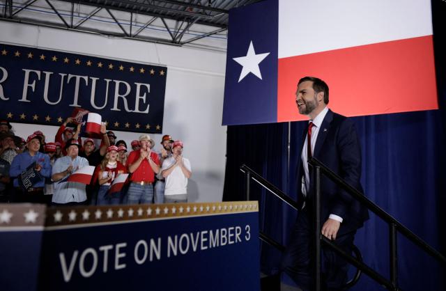 US Vice President JD Vance arrives to speak at a midterm campaign rally at JRJ Construction in Weatherford, Texas on October 29, 2026. (Photo by Evan Vucci / POOL / AFP)