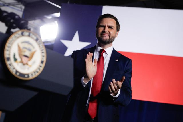 US Vice President JD Vance applauds as he attends a midterm campaign rally at JRJ Construction in Weatherford, Texas on October 29, 2026. (Photo by Evan Vucci / POOL / AFP)
