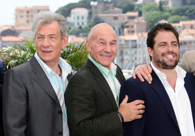 (FILES) British actors Ian McKellen and Patrick Stewart pose with US director Brett Ratner during a photocall for their film at the 59th edition of the International Cannes Film Festival in Cannes, southern France, 22 May 2006. Patrick Stewart, the British Shakespearean actor who became a Hollywood megastar through "Star Trek" and the "X-Men" franchises has died, an official statement said on October 29. "We announce with great sorrow the passing of Sir Patrick Stewart yesterday at his home in Los Angeles, in the loving care of his beloved wife Sunny, following a brief and poignant journey with Alzheimer's Disease and Lewy Body Dementia," the statement said. (Photo by Valery HACHE / AFP)