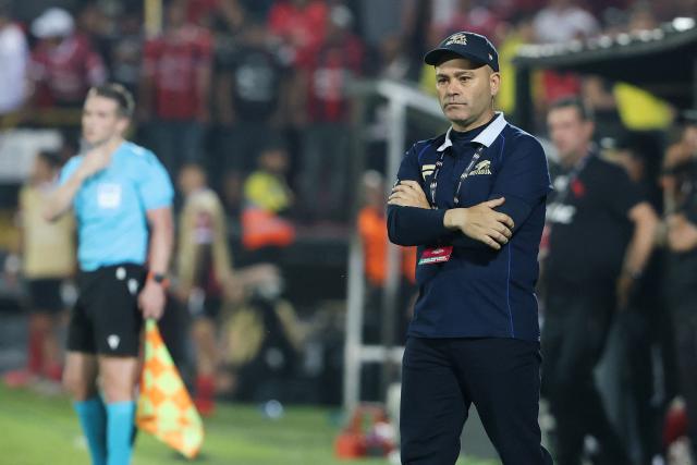 Motagua's Spanish head coach Javier Lopez gestures during the 2026 Concacaf Central American Cup second-leg semifinal football match between Costa Rica's LD Alajuelense and Honduras' FC Motagua, at the Alejandro Morera stadium, in Alajuela, Costa Rica, on October 29, 2026. (Photo by JOHN DURAN / AFP)