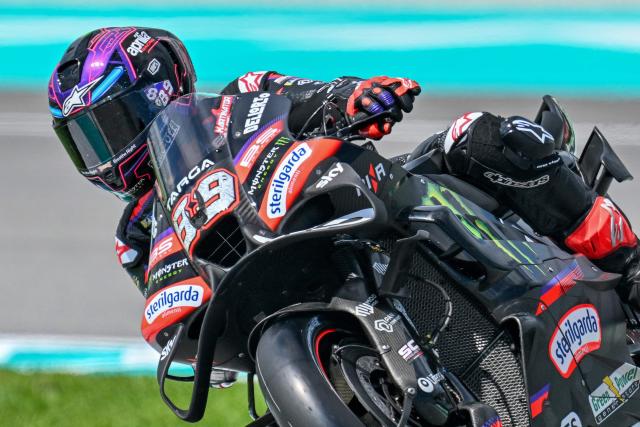Aprilia Racing's Spanish rider Jorge Martin takes a corner during the first practice session of the MotoGP Malaysian Grand Prix at the Sepang International Circuit in Sepang on October 30, 2026. (Photo by Mohd Rasfan / AFP)