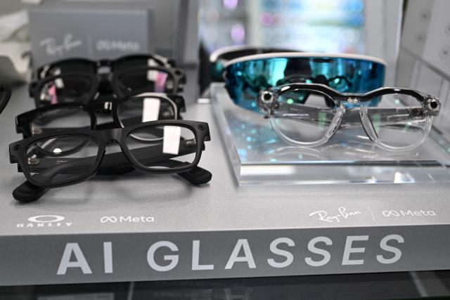Smart glasses are pictured on display at the Eyedaq eyewear store in Seoul on October 30, 2026. South Korea will file criminal complaints against students caught cheating with smart glasses and toughen penalties for their use, a government official told AFP on October 30. (Photo by Jung Yeon-je / AFP)