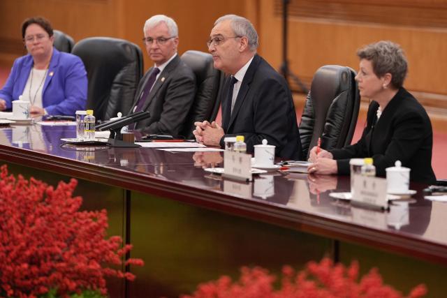 Switzerland's President Guy Parmelin (C) attends a meeting with Chinese President Xi Jinping at the Great Hall of the People in Beijing on October 30, 2026. (Photo by Kai Naito / POOL / AFP)