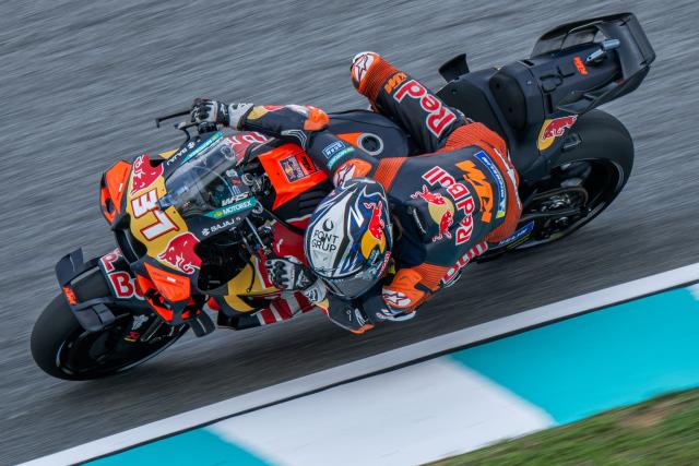 Red Bull KTM Factory Racing's Spanish rider Pedro Acosta takes a corner during a practice session ahead of the MotoGP Malaysian Grand Prix at the Sepang International Circuit in Sepang on October 30, 2026. (Photo by Mohd Rasfan / AFP)