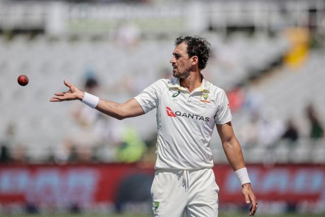 Australia's Mitchell Starc prepares to deliver a ball on day four of the third Test match between South Africa and Australia at Newlands stadium in Cape Town on October 30, 2026. (Photo by Marco Longari / AFP)