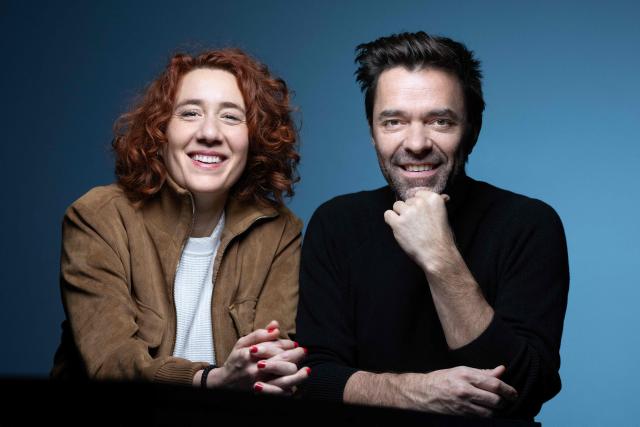 French actress, director, and screenwriter Lauriane Escaffre French-Swiss actor, screenwriter, and director Yvo Muller (R) pose during a photo session in Paris on October 29, 2026. (Photo by JOEL SAGET / AFP)