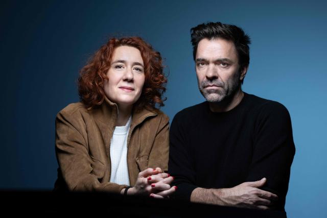 French actress, director, and screenwriter Lauriane Escaffre French-Swiss actor, screenwriter, and director Yvo Muller (R) pose during a photo session in Paris on October 29, 2026. (Photo by Joel Saget / AFP)