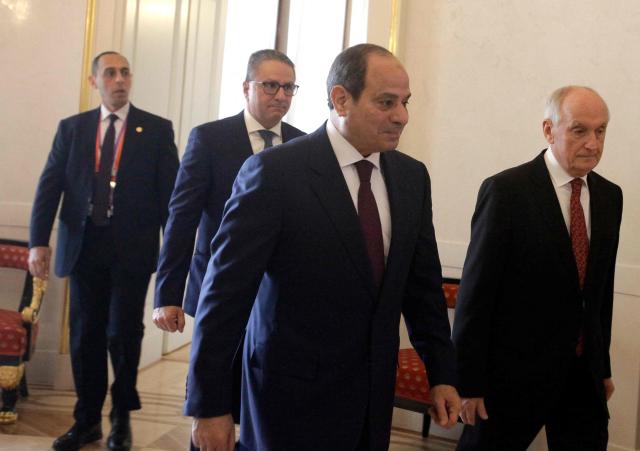 Egypt’s President Abdel Fattah Al-Sisi (2nd R) and his Hungarian counterpart Andras Baka (R) meet for talks at the presidential Sandor Palace in Budapest, Hungary, on October 30, 2026. (Photo by Peter Kohalmi / AFP)