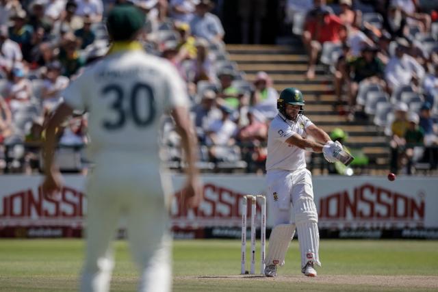 South Africa's Wiaan Mulder plays a shot on day four of the third Test match between South Africa and Australia at Newlands stadium in Cape Town on October 30, 2026. (Photo by Marco Longari / AFP)
