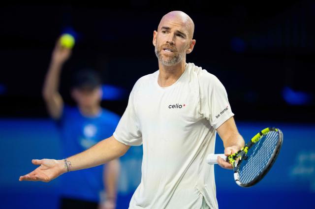 France's Adrian Mannarino reacts as he plays against Russia's Daniil Medvedev (not pictured) at the Erste Bank Open 2026 ATP 500 tennis tournament in Vienna, Austria, on October 30, 2026. (Photo by GEORG HOCHMUTH / APA / AFP) / Austria OUT