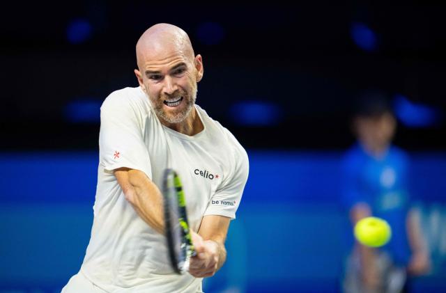 France's Adrian Mannarino returns the ball to Russia's Daniil Medvedev (not pictured) at the Erste Bank Open 2026 ATP 500 tennis tournament in Vienna, Austria, on October 30, 2026. (Photo by GEORG HOCHMUTH / APA / AFP) / Austria OUT