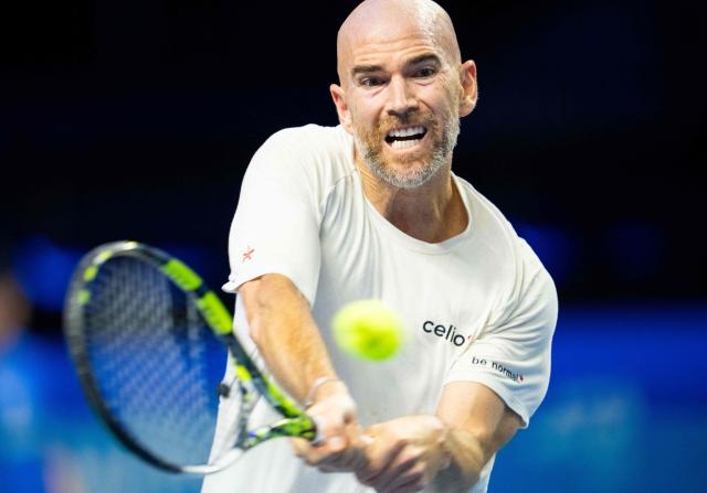 France's Adrian Mannarino returns the ball to Russia's Daniil Medvedev (not pictured) at the Erste Bank Open 2026 ATP 500 tennis tournament in Vienna, Austria, on October 30, 2026. (Photo by GEORG HOCHMUTH / APA / AFP) / Austria OUT