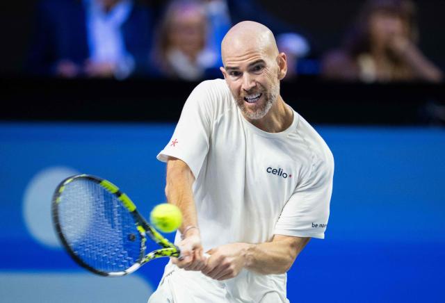 France's Adrian Mannarino returns the ball to Russia's Daniil Medvedev (not pictured) at the Erste Bank Open 2026 ATP 500 tennis tournament in Vienna, Austria, on October 30, 2026. (Photo by GEORG HOCHMUTH / APA / AFP) / Austria OUT