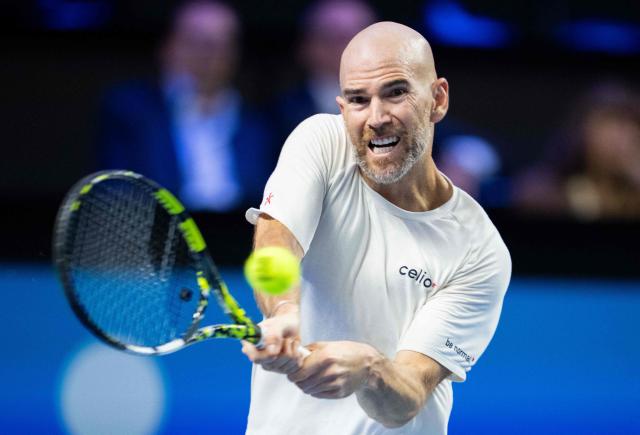 France's Adrian Mannarino returns the ball to Russia's Daniil Medvedev (not pictured) at the Erste Bank Open 2026 ATP 500 tennis tournament in Vienna, Austria, on October 30, 2026. (Photo by GEORG HOCHMUTH / APA / AFP) / Austria OUT