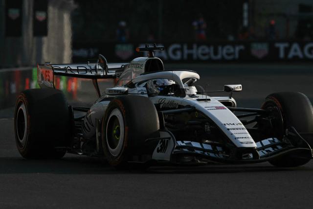 Cadillac's Mexican driver Sergio Perez races during the second practice session of the Mexico City Formula One Grand Prix at the Hermanos Rodriguez racetrack in Mexico City on October 30, 2026. (Photo by Yuri CORTEZ / AFP)