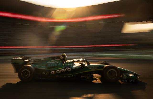 Aston Martin's Spanish driver Fernando Alonso races during the second practice session of the Mexico City Formula One Grand Prix at the Hermanos Rodriguez racetrack in Mexico City on October 30, 2026. (Photo by Carl de Souza / AFP)