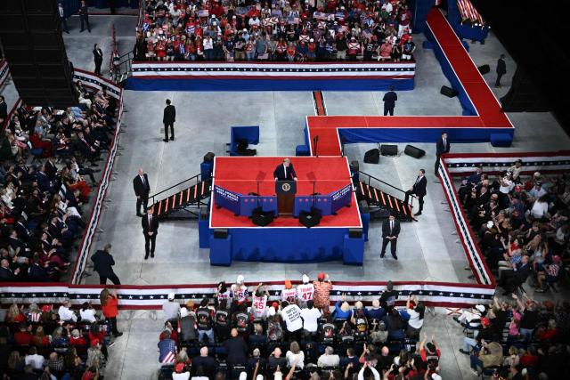 US President Donald Trump speaks at a midterm campaign rally at the Ocean Center in Daytona Beach, Florida on October 30, 2026. (Photo by Brendan SMIALOWSKI / AFP)