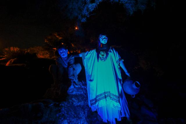 Actors perform in "Legends of Guatemala" in the Cerrito del Carmen neighborhood ahead of the Day of the Dead celebrations in Guatemala City on October 30, 2026. (Photo by Johan ORDONEZ / AFP)