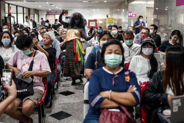 A Thai Red Cross staff member dressed in a Halloween costume poses at the National Blood Center of the Thai Red Cross Society in Bangkok on October 31, 2026 (Photo by Chanakarn Laosarakham / AFP)