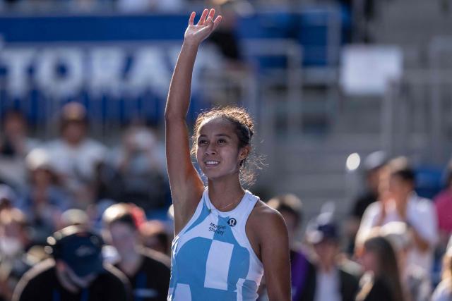 Canada's Leylah Fernandez celebrates her victory against Uzbekistan's Kamilla Rakhimova during their semi-final match at the WTA Pan Pacific Open tennis tournament at Ariake Coliseum in Tokyo on October 31, 2026. (Photo by Yuichi YAMAZAKI / AFP)