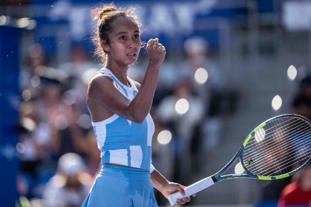 Canada's Leylah Fernandez celebrates her victory against Uzbekistan's Kamilla Rakhimova in their semi-final match at the WTA Pan Pacific Open tennis tournament at Ariake Coliseum in Tokyo on October 31, 2026. (Photo by Yuichi YAMAZAKI / AFP)
