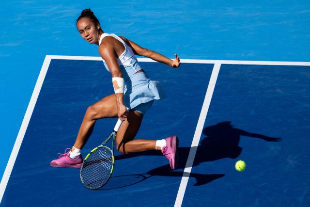 Canada's Leylah Fernandez hits a return against Uzbekistan's Kamilla Rakhimova during their semi-final match at the WTA Pan Pacific Open tennis tournament at Ariake Coliseum in Tokyo on October 31, 2026. (Photo by Yuichi YAMAZAKI / AFP)