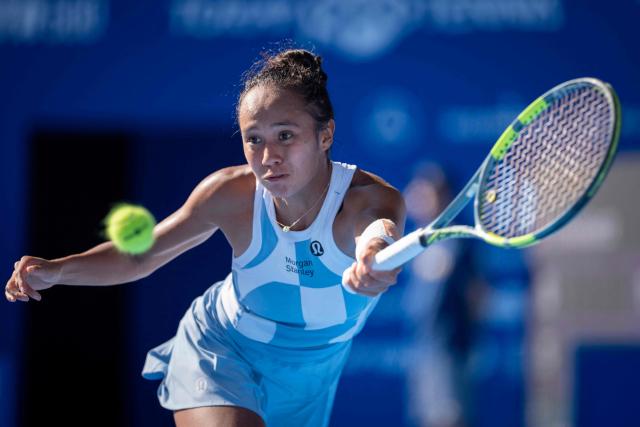 Canada's Leylah Fernandez hits a return against Uzbekistan's Kamilla Rakhimova during their semi-final match at the WTA Pan Pacific Open tennis tournament at Ariake Coliseum in Tokyo on October 31, 2026. (Photo by Yuichi YAMAZAKI / AFP)