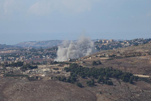 This picture taken from the southern Lebanese area of Marjayoun shows smoke rising from a site targeted by an Israeli airstrike in the Kfar Tibnit village on October 31, 2026. (Photo by AFP) / 
