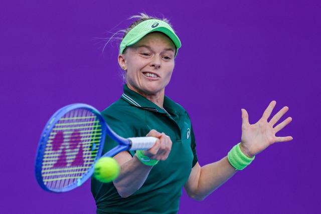 Britain's Harriet Dart hits a return to China's Sun Xinran during their women's singles semi-final match at the Guangzhou Open tennis tournament in Guangzhou, China's southern Guangdong province on October 31, 2026. (Photo by AFP) / China OUT
