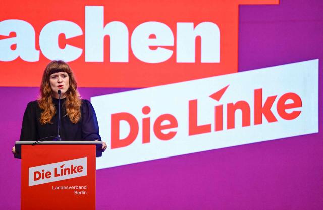 Chairwoman of the left-wing Die Linke party in Berlin Kerstin Wolter speaks during the extraordinary party convention on forming a government following elections in Berlin October 31, 2026. Germany's far-left Die Linke party scored a historic election win in Berlin in September 2026, but its path to power in the city-state has been complicated by its stance on the Israel-Palestinian conflict. Since its ballot box triumph, it has been accused of tolerating "Israel hate" and antisemitism in its ranks -- but also taken heat from members who say it is selling out its pro-Palestinian stance in pursuit of a governing coalition. (Photo by John MACDOUGALL / AFP)