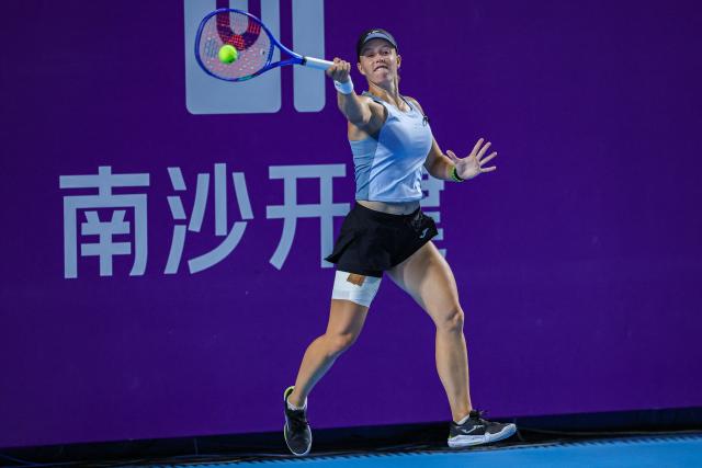 Spain's Kaitlin Quevedo hits a return to Austria's Lilli Tagger during their women's singles semi-final match at the Guangzhou Open tennis tournament in Guangzhou, China's southern Guangdong province on October 31, 2026. (Photo by CN-STR / AFP) / China OUT