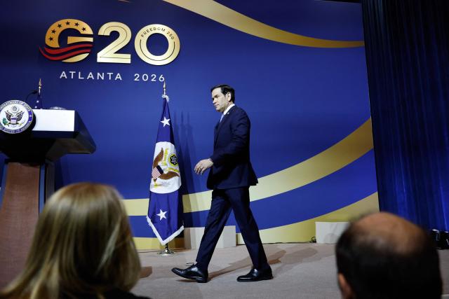 US Secretary of State Marco Rubio arrives to speak at a news conference during the G20 foreign ministers' meeting in Atlanta, Georgia, on October 31, 2026. US Secretary of State Marco Rubio is hosting his G20 counterparts, including Russia's Sergei Lavrov, for talks that are expected to be fractious, with wars in Ukraine and Iran and surging energy prices fanning discord. The foreign ministers' meeting in Atlanta, taking place just days before crucial US midterm elections, will set the stage for a December G20 leaders' summit in Miami at President Donald Trump's Doral resort. (Photo by Erik S. Lesser / AFP)