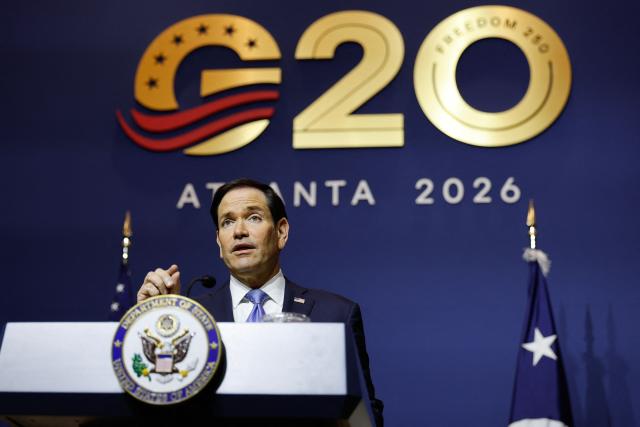 US Secretary of State Marco Rubio speaks at a news conference during the G20 foreign ministers' meeting in Atlanta, Georgia, on October 31, 2026. US Secretary of State Marco Rubio is hosting his G20 counterparts, including Russia's Sergei Lavrov, for talks that are expected to be fractious, with wars in Ukraine and Iran and surging energy prices fanning discord. The foreign ministers' meeting in Atlanta, taking place just days before crucial US midterm elections, will set the stage for a December G20 leaders' summit in Miami at President Donald Trump's Doral resort. (Photo by Erik S. Lesser / AFP)