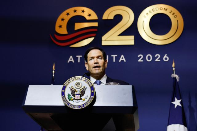 US Secretary of State Marco Rubio speaks at a news conference during the G20 foreign ministers' meeting in Atlanta, Georgia, on October 31, 2026. US Secretary of State Marco Rubio is hosting his G20 counterparts, including Russia's Sergei Lavrov, for talks that are expected to be fractious, with wars in Ukraine and Iran and surging energy prices fanning discord. The foreign ministers' meeting in Atlanta, taking place just days before crucial US midterm elections, will set the stage for a December G20 leaders' summit in Miami at President Donald Trump's Doral resort. (Photo by Erik S. Lesser / AFP)