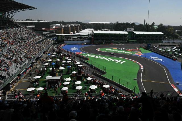 This image shows a general view during the third practice session of the Mexico City Formula One Grand Prix at the Hermanos Rodriguez racetrack in Mexico City on October 31, 2026. (Photo by Yuri CORTEZ / AFP)