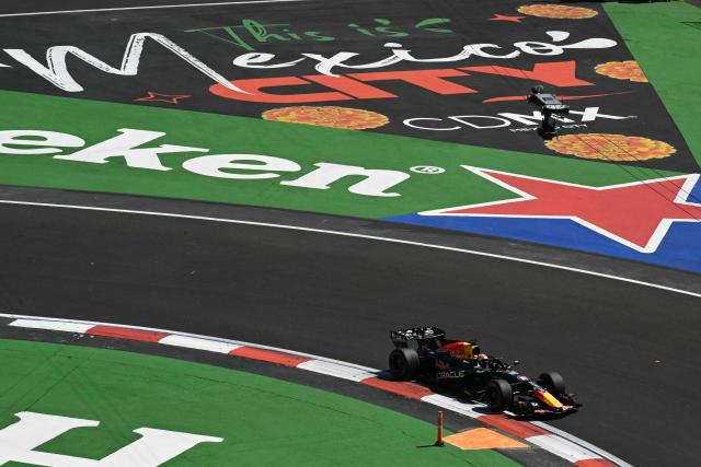 Red Bull Racing's Dutch driver Max Verstappen races during the third practice session of the Mexico City Formula One Grand Prix at the Hermanos Rodriguez racetrack in Mexico City on October 31, 2026. (Photo by Yuri CORTEZ / AFP)