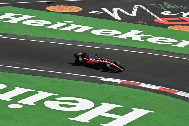 Ferrari's Monegasque driver Charles Leclerc races during the third practice session of the Mexico City Formula One Grand Prix at the Hermanos Rodriguez racetrack in Mexico City on October 31, 2026. (Photo by Yuri CORTEZ / AFP)